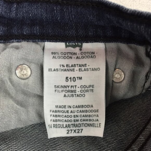 Levi's 510 Skinny Jeans Boys 14 Dark Wash Mid Rise Straight Leg - Picture 6 of 8